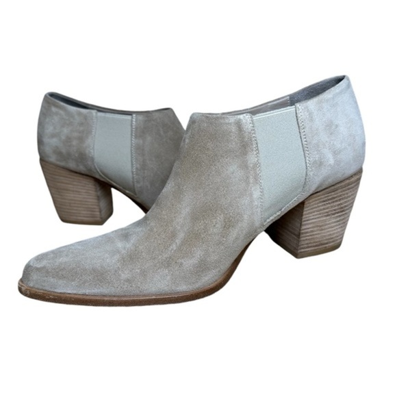 Vince Hamilton Italian Suede Ankle Boots Women’s 10M Beige Taupe Booties Stacked - Picture 1 of 9